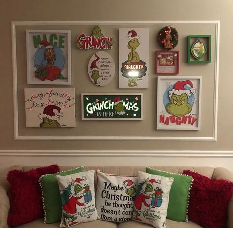 Grinchmas Home Decor, Living Room Grinch Decor, Grinch Christmas Decorations Bedroom, Grinch Home Decor Christmas Decorations, Grinch Indoor Decorations, Grinch Room Ideas, Grinch Cocoa Bar, Grinch Coffee Bar, The Grinch Christmas Decor