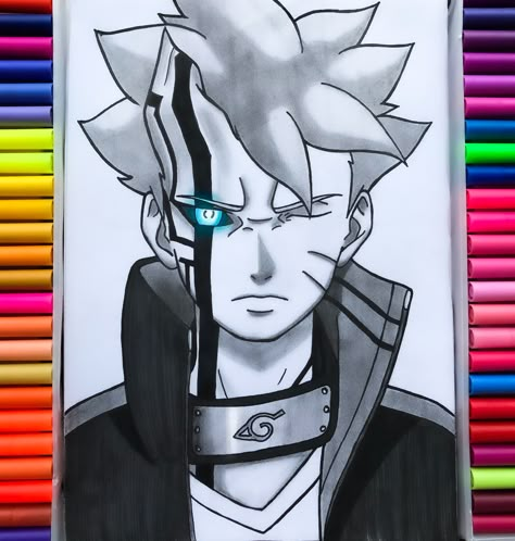 How to draw Boruto Otsutsuki Mode Baruto Manga Drawing, Boruto Drawing Pencil, Boruto Sketch, How To Draw Boruto, Boruto Drawing, Pencil For Sketching, Boruto Otsutsuki, Half Face Drawing, Baruto Manga