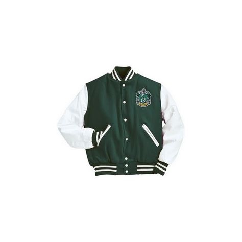 Slytherin Hogwart's Quidditch Team Varsity Jacket made by schmidty17 ❤ liked on Polyvore featuring outerwear, jackets, harry potter, slytherin, teddy jacket, green varsity jacket, varsity bomber jacket, varsity style jacket and green jacket Matric Jackets, Football Jacket, Leather Sleeve Jacket, School Jacket, Varsity Letterman Jackets, College Jackets, Pom Pom Girl, Leather Sleeves, Embroidery On Clothes