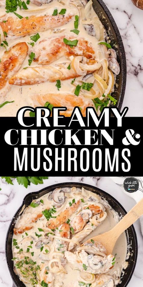 Easy Chicken Mushroom Recipes, Cast Iron Chicken Recipes, Interesting Meals, Pan Fried Chicken Tenders, Chicken With Mushroom Sauce, Chicken With Mushroom, Whole Lotta Yum, Cream Of Mushroom Chicken, Cast Iron Chicken