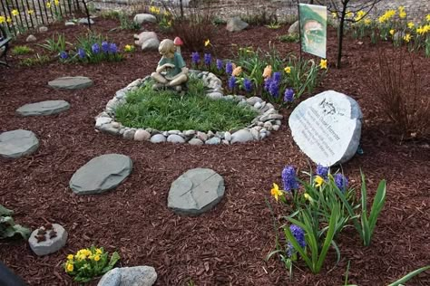 Dog Memorial Planter, Fairy Garden Memorial, Dog Backyard Memorial, Pet Memory Garden Ideas, Garden Pet Memorial Ideas, Memorial Flower Bed Ideas, Dogs Grave Ideas, Small Memory Garden Ideas, In Memory Garden Ideas