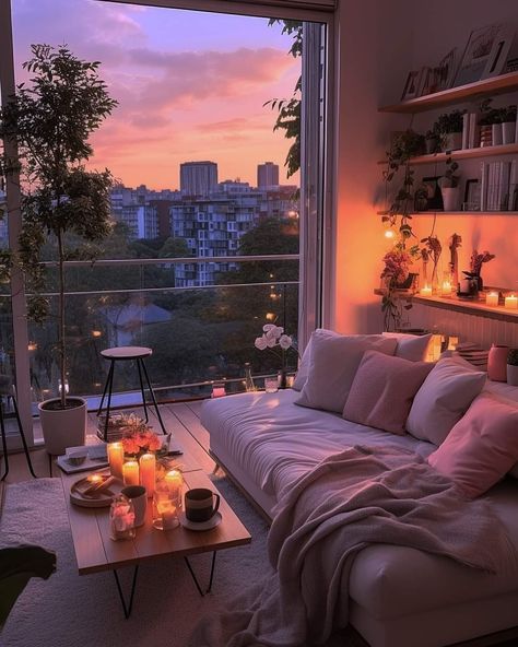 Dream Home Aesthetic Cozy, Cozy Apartment Layout, Cosy Flat Aesthetic, Aesthetic Home Pictures, Cozy High Rise Apartment, Dream Studio Apartment, Living Room Designs For Apartments, Home Inspo Aesthetic, Small Apartment Aesthetic Cozy