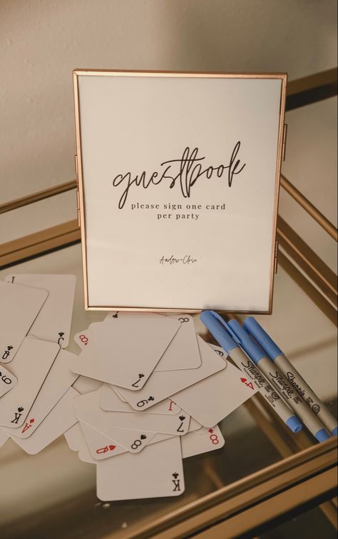 Wedding Guest Notes Ideas, Nontraditional Wedding Guest Book, Card Game Wedding, Different Guest Book Ideas, Fun Wedding Add Ons, Unique Wedding Guestbooks Ideas, Wedding Personal Touches Creative, Fun Wedding Guest Book, Guest Book Playing Cards