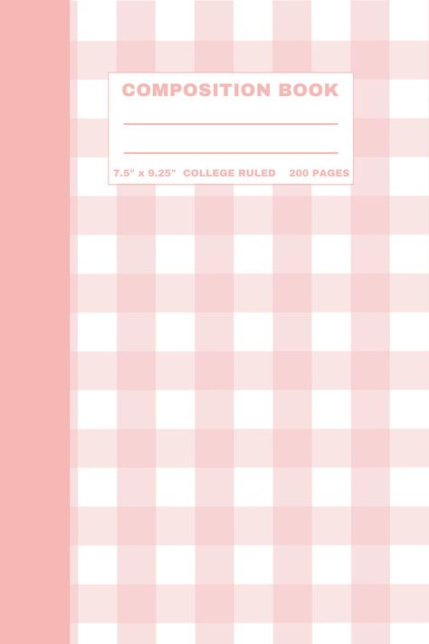 Gingham, Baby Pink Checkered Notebook, matte cover, college ruled sheets, 7.5"x 9.25 inches dimension, 200 pages. Good Notes Planner Cover, Cute Book Covers, Pink Notebook Cover, Pink Book Cover, Pink Composition Notebook, Cute Notebook Covers, Note Book Covers, Notebook Cover Page, Checkered Notebook