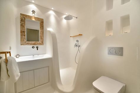 Mykonos-Villa_12 | iDesignArch | Interior Design, Architecture & Interior Decorating eMagazine Contemporary Mediterranean, Mykonos Villas, Blue Bathroom Decor, Greek Villas, Contemporary Patio, Casa Country, Bad Inspiration, Modern Interior Decor, Design Blogs