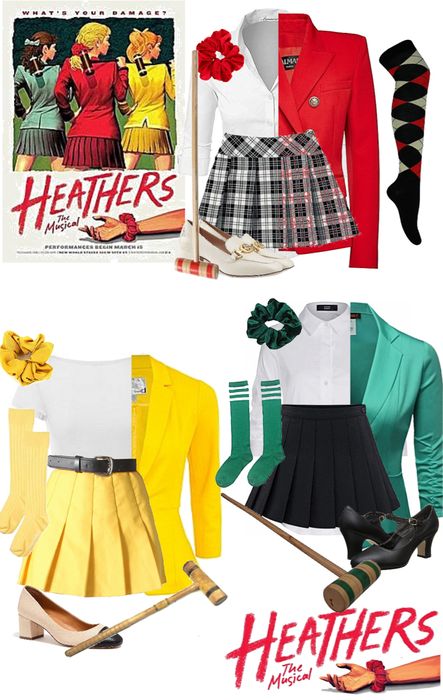 Heathers the musical costumes Outfit | ShopLook Heathers The Musical Halloween Costumes, Heathers The Musical Costume, Musical Costumes Ideas, The Heathers Halloween Costume, Heather Halloween Costume, Trio Outfit Ideas Aesthetic, Heathers Group Costume, Heathers The Musical Outfits, Heathers Costume Ideas