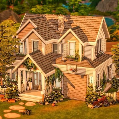 Suburban House Plans Layout, Sims House Aesthetic, Thesims4 Houses, Sims 4 Suburban House, Sims 4 Floorplan, Aesthetic House Exterior, Sims4 Houses, Cottage Layout, Sims 4 Cottage