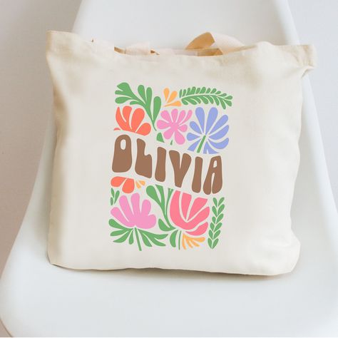 Personalized Kids Name Flower Tote Bag for Summer Beach, School, Daycare, Preschool Toddler Tote Bag, Daycare Bag, Kids Tote Bag, Name Flower, Beach School, Bible Bag, Flower Tote Bag, Kids Totes, Library Bag