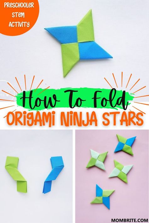 Have a young Ninjago or Naruto fan at home who would love to make his own origami ninja stars? Learn how to fold these origami ninja stars with your preschooler at home with the step-by-step instructions with pictures here for hours of fun! #indoorboredombusteres #howtomakeorigamininjastars Diy Ninja Stars How To Make, Diy Ninja Party, Ninja Printables Free, Ninja Birthday Party Games, Diy Ninja Stars, Ninja Origami Stars, Oragami Ninja Star Easy, Ninja Training For Kids, Origami Birthday Party