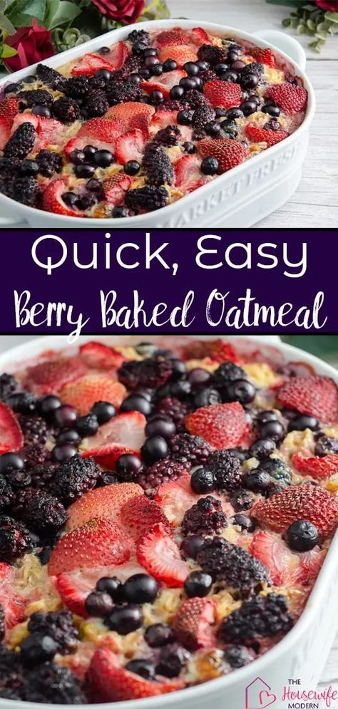 Berry Oatmeal Bake, Berry Baked Oatmeal, Oatmeal Bake, Berry Oatmeal, Oatmeal With Fruit, Healthy Foods To Make, Breakfast Oatmeal Recipes, Berry Breakfast, Baked Oatmeal Recipes