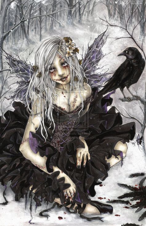 ✯ Snow snow .. By ~Yuriko-shirou ✯ Yuriko Shirou, Art Macabre, Dark Gothic Art, Gothic Fantasy Art, Fairy Artwork, Macabre Art, Witchy Stuff, Fantasy Comics, Dark Gothic