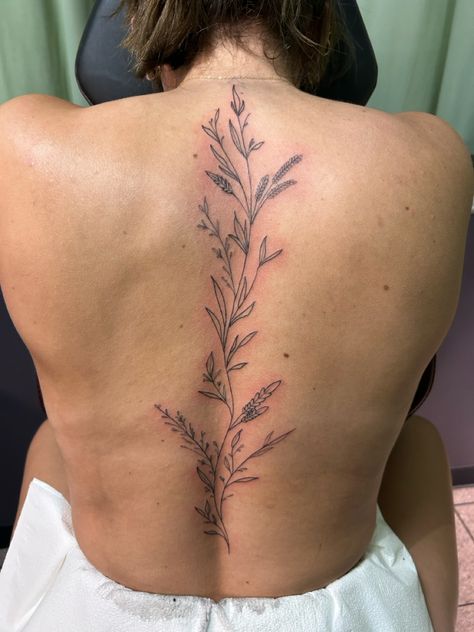 Tree Branch Spine Tattoo, Vine Spinal Tattoo, Roses Back Tattoo Women, Resilience Spine Tattoo, Dragonfly Tattoo Spine, Linework Spine Tattoo, Line Work Spine Tattoo, Hummingbird Spine Tattoo, Botanical Spine Tattoo