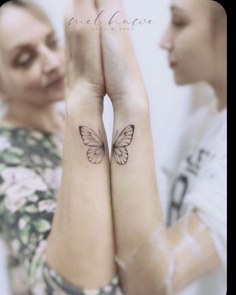 Butterfly Tattoo Sisters Tat, Ankle Friendship Tattoos, Mother Daughter Tattoos Butterflies, Half Butterfly Best Friend Tattoo, Butterfly Friend Tattoo, Matching Butterfly Wing Tattoo, Connecting Butterfly Tattoo, Butterfly Sibling Tattoo, Butterfly Tattoo Mother Daughter