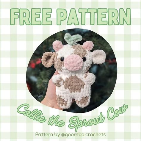 🌱 FREE Callie the Sprout Cow Pattern 🌱 Meet Callie the Sprout Cow 🐮 She is the first of many patterns that will use the same base shape, a… | Instagram Couture, Amigurumi Patterns, Cow Amigurumi Free Pattern Crochet, Beginner Crochet Cow Pattern Free, Jumbo Yarn Crochet Ideas, Plush Cow Crochet Pattern Free, Free Amigurumi Cow Pattern, Easy Crochet Cow Pattern Free, Free Crochet Animal Patterns Easy