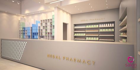 Interior Design Pharmacy, Modern Pharmacy Counter Design, Pharmacy Design Interior Shelves, Small Pharmacy Design, Pharmacy Store Front Design, Pharmacy Design Interior, Pharmacy Counter Design, Modern Pharmacy Design, Pharmacy Design Ideas