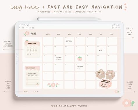 Cute 2024 Digital Planner/ Cute Digital Plann Cute Planner Cover, Cute Planner Template, Planner Cover Design Ideas, Kawaii Daily Planner, Cute Calendar Template, Kawaii Digital Planner, Daily Planner Ideas, Cute Planners, Good Notes Planner