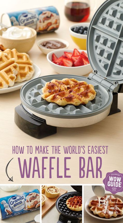 Learn how to make the world's easiest waffle bar! Great for special occasions like birthdays, graduations, and weddings. Graduation Brunch, Waffle Iron Recipes, Waffles Easy, Waffle Bar, Breakfast Party, Brunch Buffet, Birthday Brunch, Christmas Brunch, Bar Party