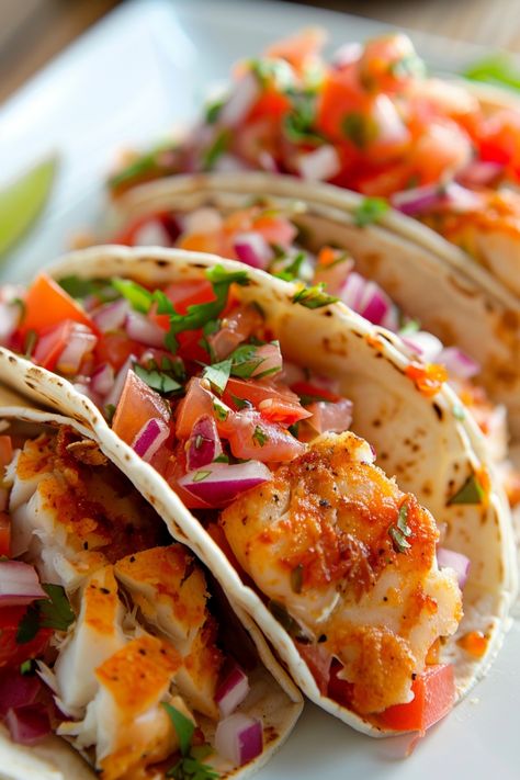 Explore the perfect balance of flavors with this easy and healthy fish taco recipe. These delicious fish tacos are not only simple to make but also a crowd-pleaser at any gathering. Elevate your taco night with crispy fish, fresh veggies, and a zesty sauce all wrapped in warm tortillas. Whether you're a seafood lover or simply looking for a new favorite recipe, these fish tacos are sure to impress! Try this flavorful dish today and transform your dinner game with these unforgettable flavors. Fish Taco Ideas, Deconstructed Fish Tacos, Best Fish For Fish Tacos, Korean Fish Tacos, Ww Fish Tacos Weight Watcher Recipes, Flounder Fish Tacos, Tuna Tacos Recipe Canned, Fish Burrito Recipe, Talipia Taco Recipes