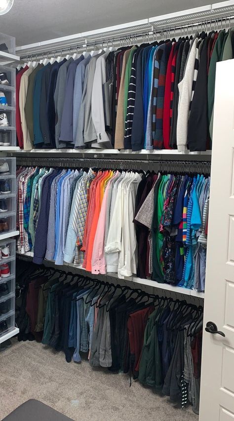 Men’s Closet Organize, Men’s Closet Ideas, Mens Wardrobe Closet, Mens Closet Ideas, Mens Walk In Closet, Closet Organization Ideas Bedroom, Mens Closet Organization, Man Closet, Closet Tips