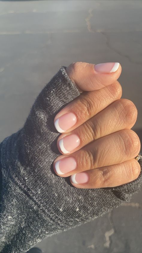 French Gel Short Nails, Gel Manicure Short Nails French Tip, Short Nails With French Manicure, Gel French Tips Short, Natural French Tip Manicure, Gel Polish French Manicure Short Nails, Gel Manicure Ideas For Short Nails French Tip, French On Very Short Nails, French Mani On Short Nails