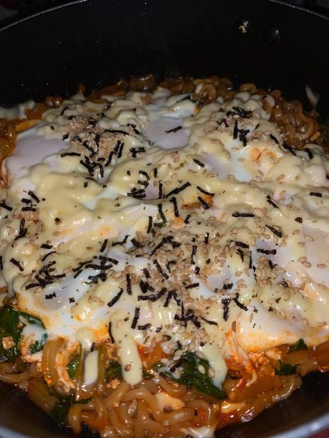 There's nothing more delicious than a cheesy spicy noodles Spicy Noodles, Nothing More, Noodles, Egg, Rice, Meat, Chicken