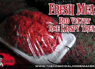 Fresh, Raw Meat Red Velvet Rice Krispy Treats (Original Version) Spooky Soup, Brain Project, Zombie Food, Berry Coulis, Halloween Foods, Red Velvet Cake Mix, Jello Mold, Raw Meat, Krispy Treats