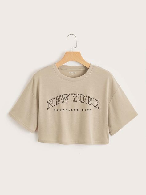 Apricot Casual  Short Sleeve Polyester Letter  Embellished Medium Stretch Summer Women Tops, Blouses & Tee Crop Graphic Tee Outfit, Cute Crop Tops Aesthetic, Aesthetic Crop Top, Beige Crop Top, Bff Matching Outfits, Crop Top Aesthetic, Beige Crop Tops, Bff Matching, Tan Shirt