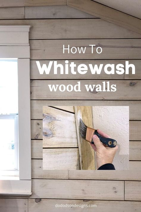 How To Whitewash Wood Walls With Diluted Paint White Wash Knotty Pine Walls, Whitewash Wood Walls, Whitewash Knotty Pine Walls, White Washed Wood Paneling, Painted Pine Walls, How To Whitewash Wood, Stained Shiplap, Knotty Pine Walls, White Washed Pine