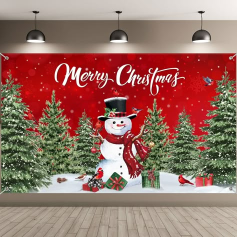 PRICES MAY VARY. Merry Christmas banner: comes with 1 piece Xmas photography background together with a 20 feet hanging rope, easy to hang through the copper grommet, very convenient to use; Proper size and enough long rope to support your different hanging usages Delicate Christmas design: Christmas photo prop is filled with elements like scene of snowing, Christmas ornaments such as Christmas tree, snowman, Christmas gifts, cardinals and so on; The whole background is filled with warm, pleasan Xmas Photography, Christmas Party Backdrop, Photo Backdrop Christmas, Christmas Background Images, Christmas Party Decoration, Diy Jul, Christmas Photo Props, Picture Banner, Christmas Backdrop