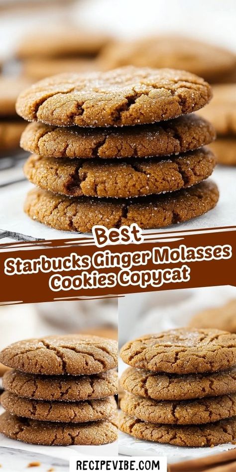 Who can resist the warm, spicy aroma of ginger molasses cookies during the holiday season? This copycat recipe brings Starbucks' festive treats right to your kitchen. Perfect for sharing at Christmas gatherings, be sure to save this delightful recipe for your holiday baking adventures! Starbucks Molasses Cookie Recipe, Ginger Spice Cookies, Molasses Bread, Ginger Cookie Recipes, Chewy Molasses Cookies, Molasses Cookies Recipe, Ginger Molasses, Freezer Meal Planning, Ginger Molasses Cookies