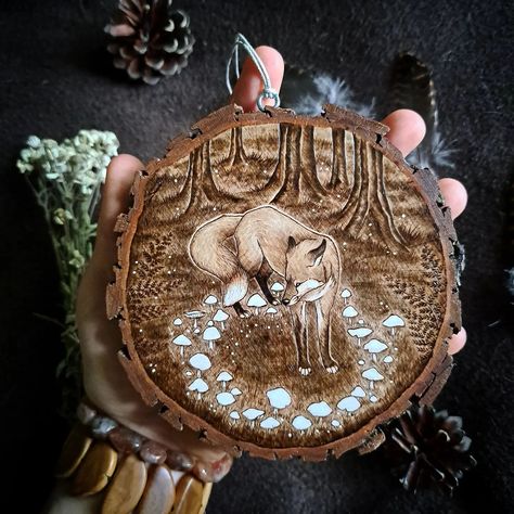 A little Magick 🦊🍄 . . . #LilaMysticWoods #PyroArtistry #Pyrography #woodcraft #WoodBurningArt #MagicalCreatures #fox #foxspirit #mushrooms #fairytale #fairyring #mushroomring #fae #forestmagic #forestwitch #WhimsicalArt #naturemagic #forestwitch Mushroom Ring, Fairy Ring, Fox Spirit, Pyrography Art, Wood Burning Art, Magical Creatures, Pyrography, Whimsical Art, Wood Crafts