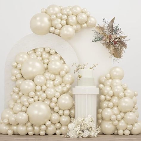 Amazon.com: JZCZOEB Pearl White Double Stuffed Balloons Different Size 115Pcs 5/10/12/18" White Pearl Ivory Balloons Garland kit for Wedding Birde to be Engagement Bridal Shower Birthday Baby Shower Party : Toys & Games Double Stuffed Balloons, Pearl Backdrop, Stuffed Balloons, Pearl Balloons, Anniversary Party Decorations, Glass Cylinder Vases, White Balloons, Arch Kit, Balloon Arch