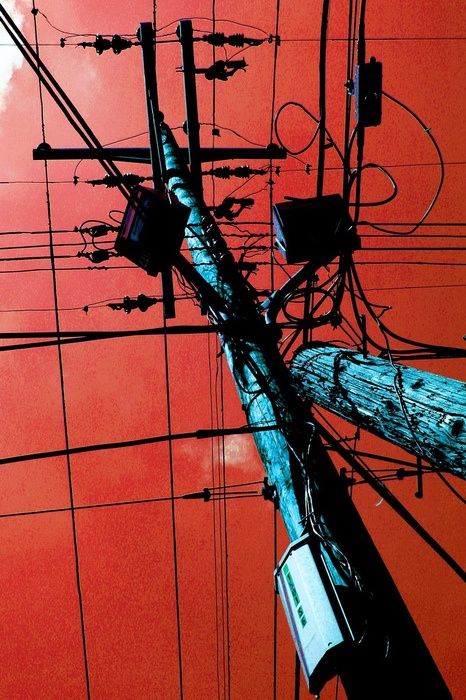 Electric Pole, Andermatt, Collage Kunst, Power Lines, Red Wall, Red Sky, Urban Landscape, 그림 그리기, Linocut