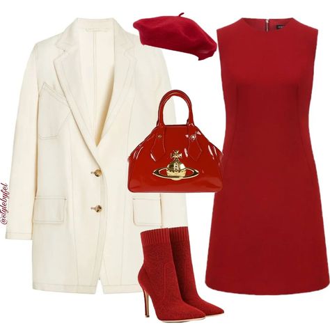 Red And Cream Dress, Red Outfit Elegant, Cream Red Outfit, Chic Red Outfit, Red Outfits Classy, Cream And Red Outfits, Red Classy Outfits, Cream And Black Outfits, Red Style Aesthetic