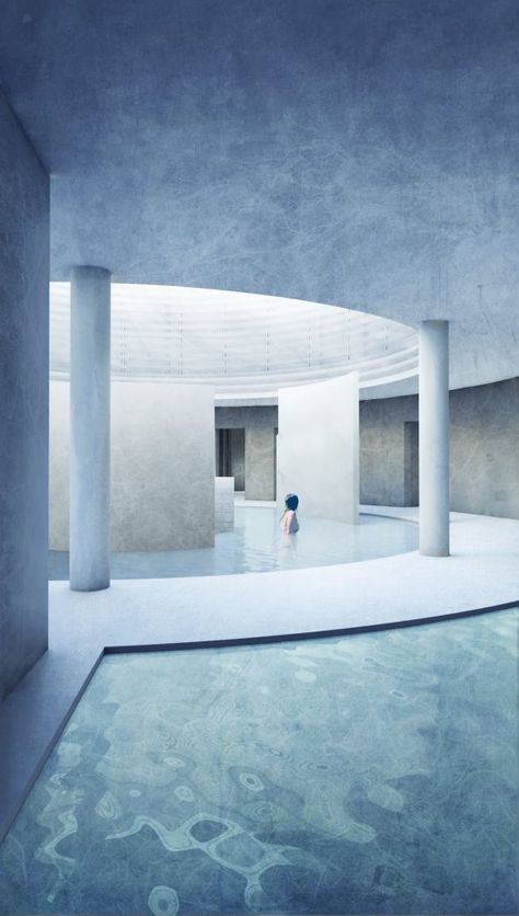 Center for therapy and sensory stimulation - KooZA/rch Bathhouse Ideas, Dreamscape Architecture, Water Architecture, Internal Courtyard, Casa Patio, Sensory Stimulation, Thermal Bath, Types Of Rooms, Architecture Rendering