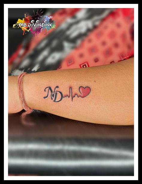 Nd Tattoo Design, K A Tattoo Letter, M And D Tattoo, Small Heart Tattoo With Letter, Letter N Tattoo Design, Initals Tattoo Ideas Couple, N Name Tattoo, D Tattoo Initial Heart, N Letter Tattoo Design