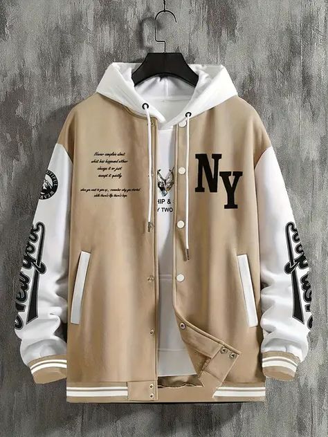 Men's Varsity Jacket Casual Jacket - Temu Netherlands Hip Hop Cargo Pants, Graphic Jackets, Trendy Boy Outfits, Stylish Hoodies, Shoes Outfit Fashion, Dope Outfits For Guys, Varsity Jacket Men, Tactical Clothing, Guys Clothing Styles