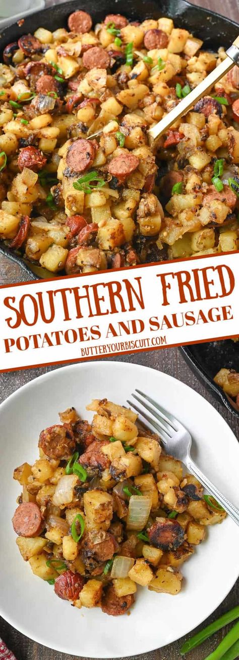 Southern Fried Potatoes and Sausage Southern Fried Potatoes, Potato Side Dish, Southern Recipe, Baked Ribs, Sausage Dishes, Easy Summer Dinners, Potato Sides, Fall Dinner Recipes, Potato Side Dishes