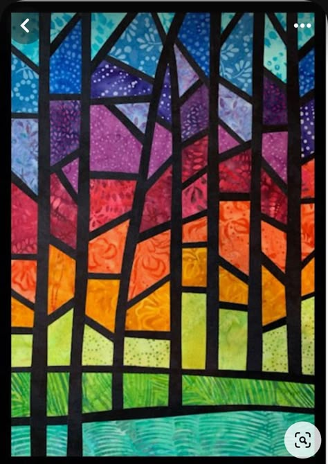 Stained Glass Collage Art, Stained Glass Quilt Patterns Free Ideas, Glass Patterns Design, Mini Quilt Patterns Wall Hangings, Stained Glass Window Quilt Pattern, Stained Glass Fabric Patterns, Stained Glass Patchwork, Stain Glass Quilts, Stained Glass Quilts Ideas