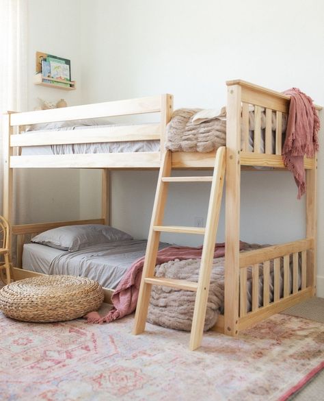 "How do I know if a low bunk is right for my little one?"⁠ .⁠ Here are some reasons a low bunk is right for you and your family:⁠ ⁠ - You're looking to maximize a small space.⁠ - Your child is on the younger side and isn't quite ready for the height of a traditional bunk bed.⁠ - You want some extra fun features like slides and curtains.⁠ ⁠ Read more about our Low Bunks here: https://shorturl.at/SUyst⁠ .⁠ Room by: @kayandcrew⁠ .⁠ #mymaxandlily #bunkbeds #girlsroominspo #girlsroomdecor #bohosty... Bed Frame For Kids, Low Bunk Bed, Girl's Rooms, Solid Wood Bunk Beds, Low Bunk Beds, Bottom Bunk, Big Kid Bed, Cool Bunk Beds, Wood Platform Bed Frame