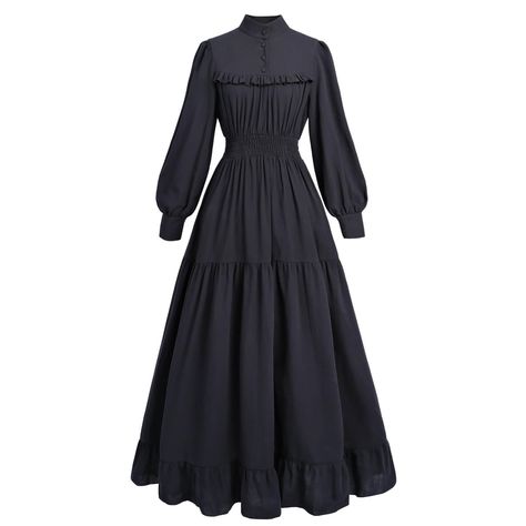 PRICES MAY VARY. FEATURES: The black gothic victorian dress features high necklines, long sleeve, ruffle details and hemline.The smocked waist enhances the Victorian rococo dress, making it suitable for plus size women. Featuring functional buttons on the front and sleeve cuffs, this womens victorain dress is not only elegant but also easy to put on and take off. COTTON FABRIC: The black renaissance dress is made of 100% cotton. It is soft, breathable and skin-friendly. It maybe a a little wrink 1910 Black Dress, Black Dresses With Long Sleeves, Long Sleeve Victorian Dress, Black Fall Formal Dress, Modest Witch Costume, Gothic Edwardian Fashion, 1800’s Dresses, Poor Victorian Clothes, Simple Goth Fashion