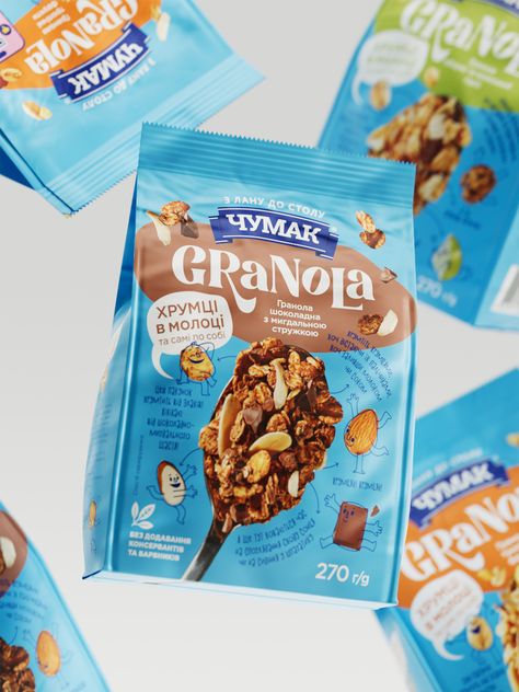 Chumak Granola – Packaging Of The World Granola Package Design, Granola Packaging Ideas, Granola Bar Packaging, Granola Packaging Design, Granola Design, Snack Packaging Design, Granola Packaging, Cereals Packaging Design, Fruit Juice Brands