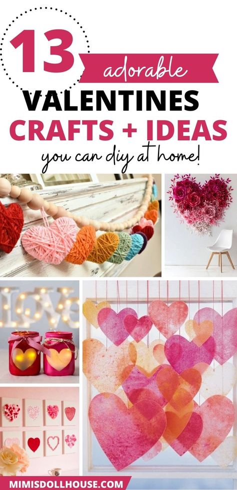 Valentine's Day: Cute Valentine Crafts.  Looking for some fun crafty Valentine ideas...I'm sharing some gorgeous and easy to DIY Valentine crafts today.  Be sure to check out all of our Valentine's Day ideas and inspiration. via @mimisdollhouse Valentine Kid Craft Ideas, Homemade Valentines Day Decorations, Vday Crafts For Adults, Valentine Crafts With Kids, Valentines Paper Crafts For Adults, Easy Crafts For Valentines Day, Valentine Crafts For Teens To Make, Valentine Crafts Adults, Valentine Crafts Teens