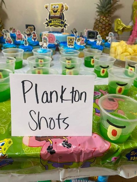 Spongebob Drinks Alcohol, What’s Funnier Than 24 25 Birthday, Spongebob Bday Party Ideas, Spongebob Themed Drinks, 25th Birthday Ideas Spongebob, Spongebob Adult Party, Spongebob 25th Birthday Party, Adult Spongebob Party, Spongebob Treats