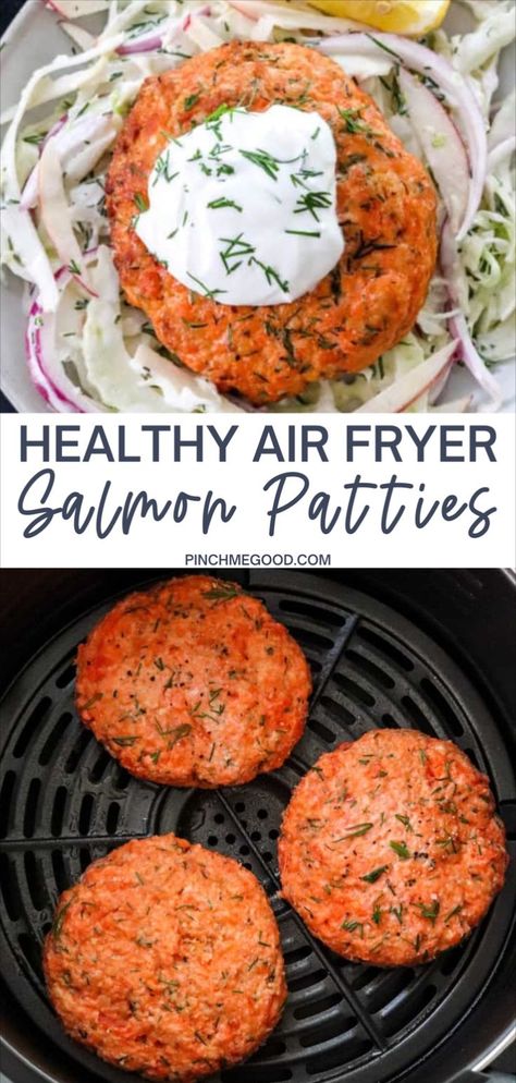 Homemade Salmon Patties, Air Fryer Salmon Patties, Fennel Slaw, Air Fryer Salmon, Healthy Air Fryer, Air Fryer Fish, Salmon Patties Recipe, Air Fried Food, Air Fryer Recipe