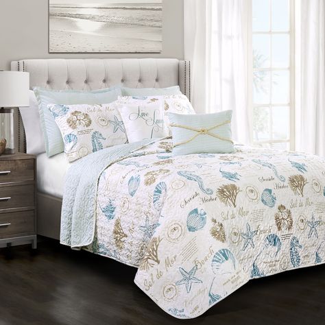 Free 2-day shipping on qualified orders over $35. Buy Lush Decor Harbor Life Quilt Blue/Taupe 7Pc Set King at Walmart.com Coastal Bedding Sets, Coastal Quilts, Aqua Bedding, Letto King Size, Nautical Bedding, Dec Pillows, Beach Themed Bedroom, King Quilt Sets, Coastal Bedding