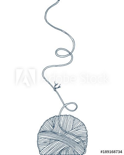 Stock Image: Vector yarn ball with long thread and knot. Hand drawn illustration for knitting and crochet classes projects, brochure, poster or cover Ball Of Yarn Drawing, Yarn Ball Drawing, Weight 3 Yarn Crochet Patterns, Art With Yarn, Thread Illustration, Yarn Illustration, Knot Illustration, Yarn Tattoo, Shell Drawing