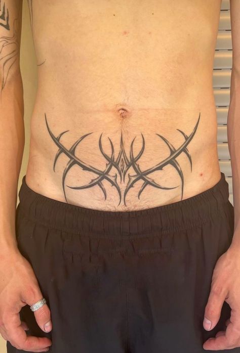 #cyberpunk #tribaltattoo Waist Tattoos Men, Pelvis Tattoo, Waist Tattoos, Minimal Tattoo Design, Envy Clothing, Tattoo Outline Drawing, Scorpion Tattoo, Geometry Tattoo, Tattoo People