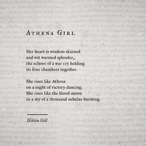 Nikita Gill on Instagram: “Athena was the Goddess of Wisdom. And she’s one of my favourite goddesses to write about. From my Goddess Girl series. You can read more of…” Mythology Poetry, Athena Aesthetic, Goddess Of Wisdom, Nikita Gill, Greek Myth, Annabeth Chase, Greek Myths, Aesthetic Words, Poem Quotes