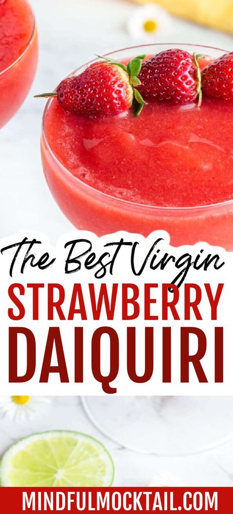 Mocktail Strawberry Daquiri, Healthy Strawberry Daquiri Recipe, Frozen Strawberry Drinks Nonalcoholic, Fresh Strawberry Daiquiri Recipe, Strawberry Virgin Daquiri Recipe, Strawberry Daiquiri Recipe Frozen, Strawberry Daquiri Mock Tail, Drinks With Frozen Strawberries, Strawberry Daiquiri Mocktail Recipe